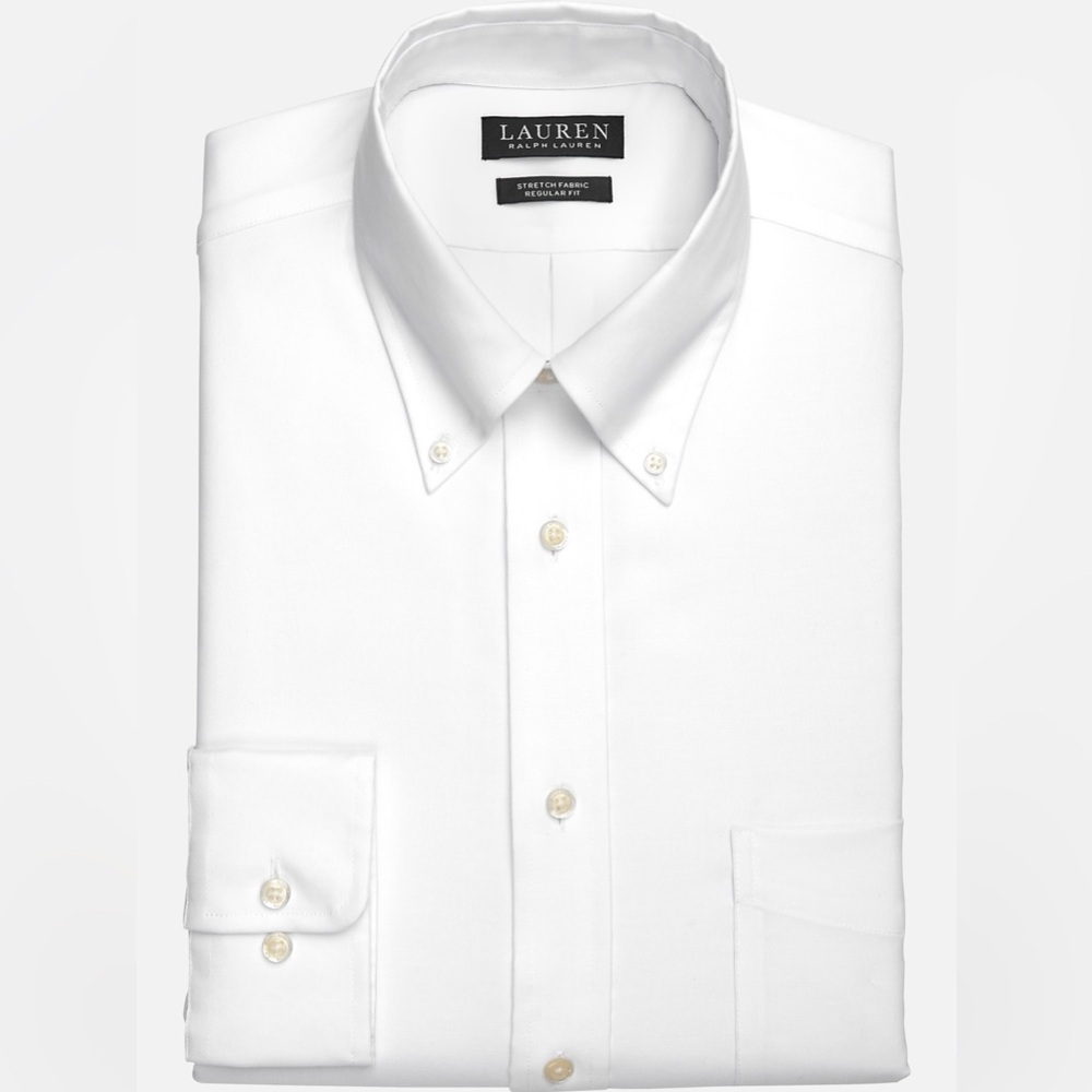 Ralph Lauren White Stripped Big Fit Performance Stretch Dress Shirt